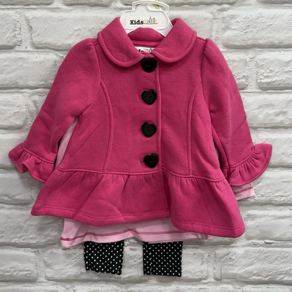 Kids Headquarters Other - Kids Hwadquarters Girls 3/6M Pink Heart polkadot 3 Pc Jacket, Top & Legging Set
